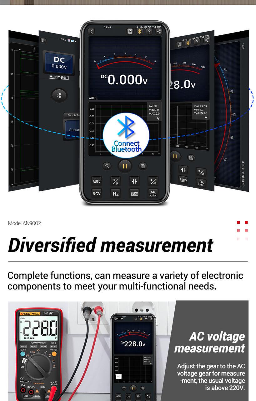 Мультиметр цифровий ANENG AN9002 PRO True RMS Bluetooth - фото 2