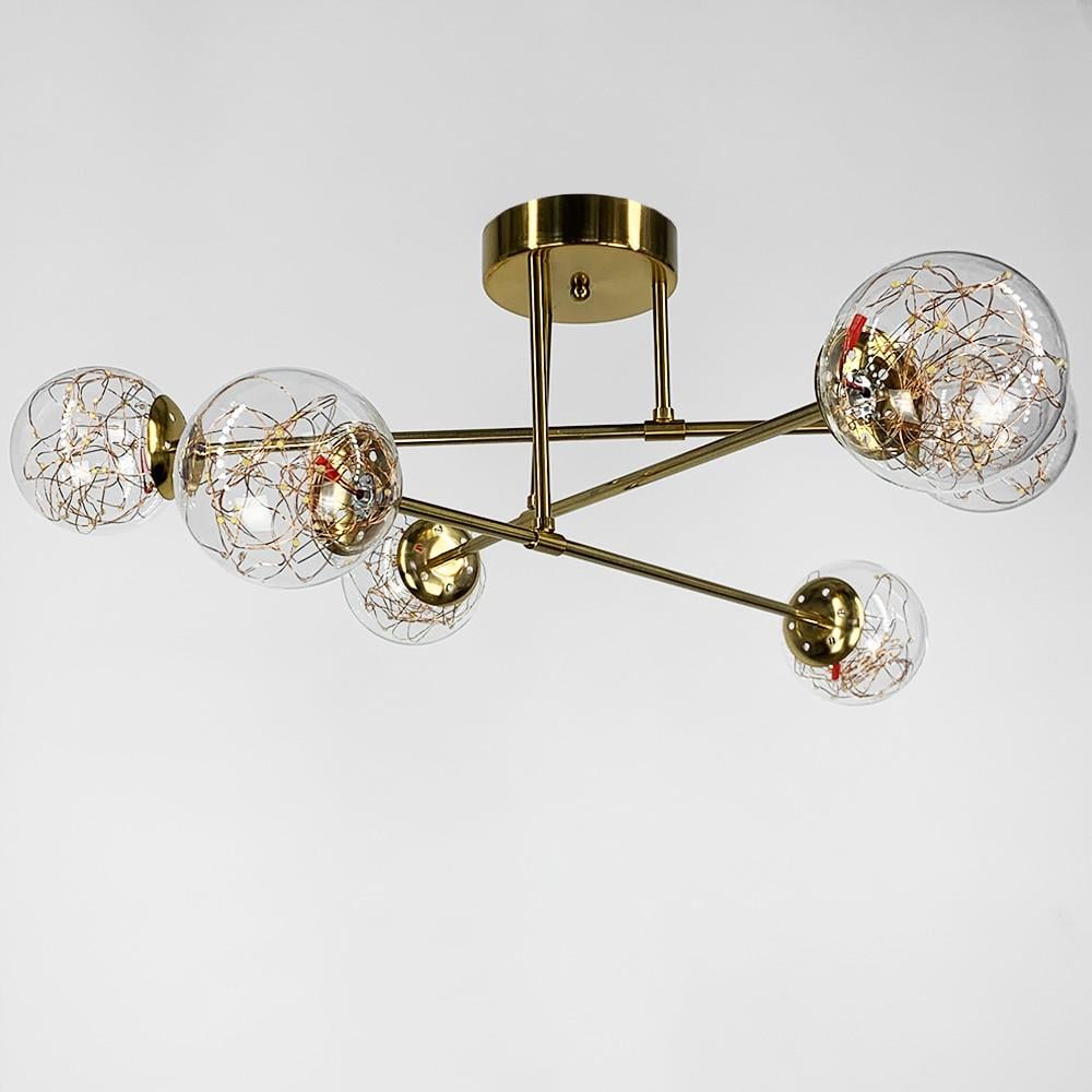 Люстра LED на 6 прозорих плафонів з вбудованими світлодіодами Латунний (K 26/6 AB)