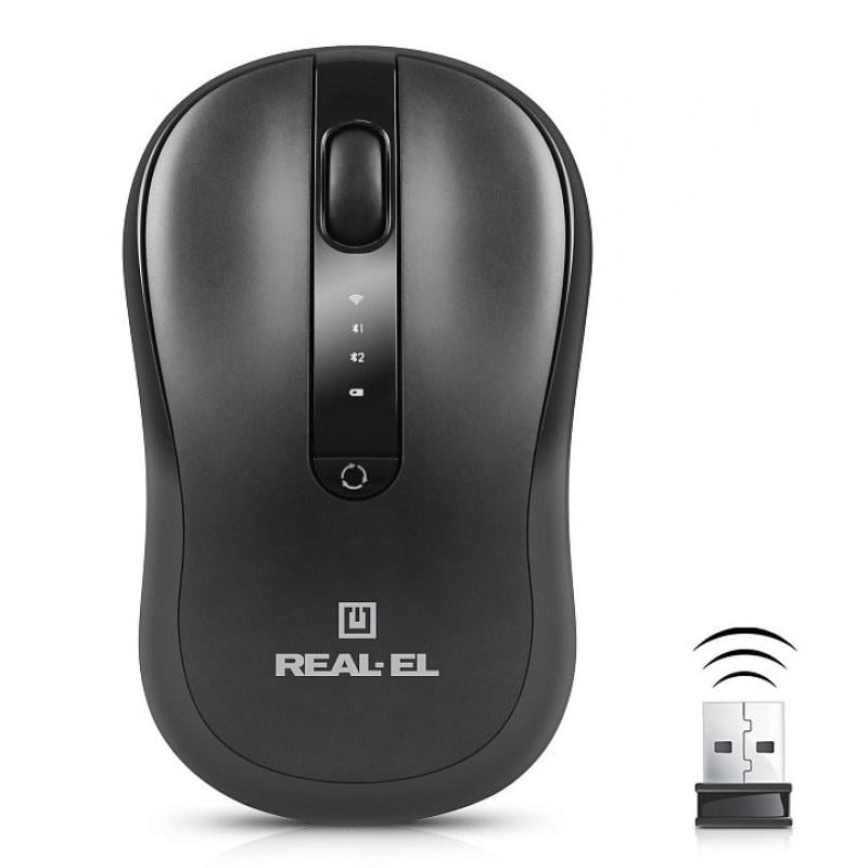 Компьютерная мышка Real-el RM-450W с BT и USB-приемником 2,4 гГц 2400 DPI Black (36799463) Компьютерная мышка Real-el RM-450W с BT и USB-приемником 2,4 гГц 2400 DPI Black (36799463)