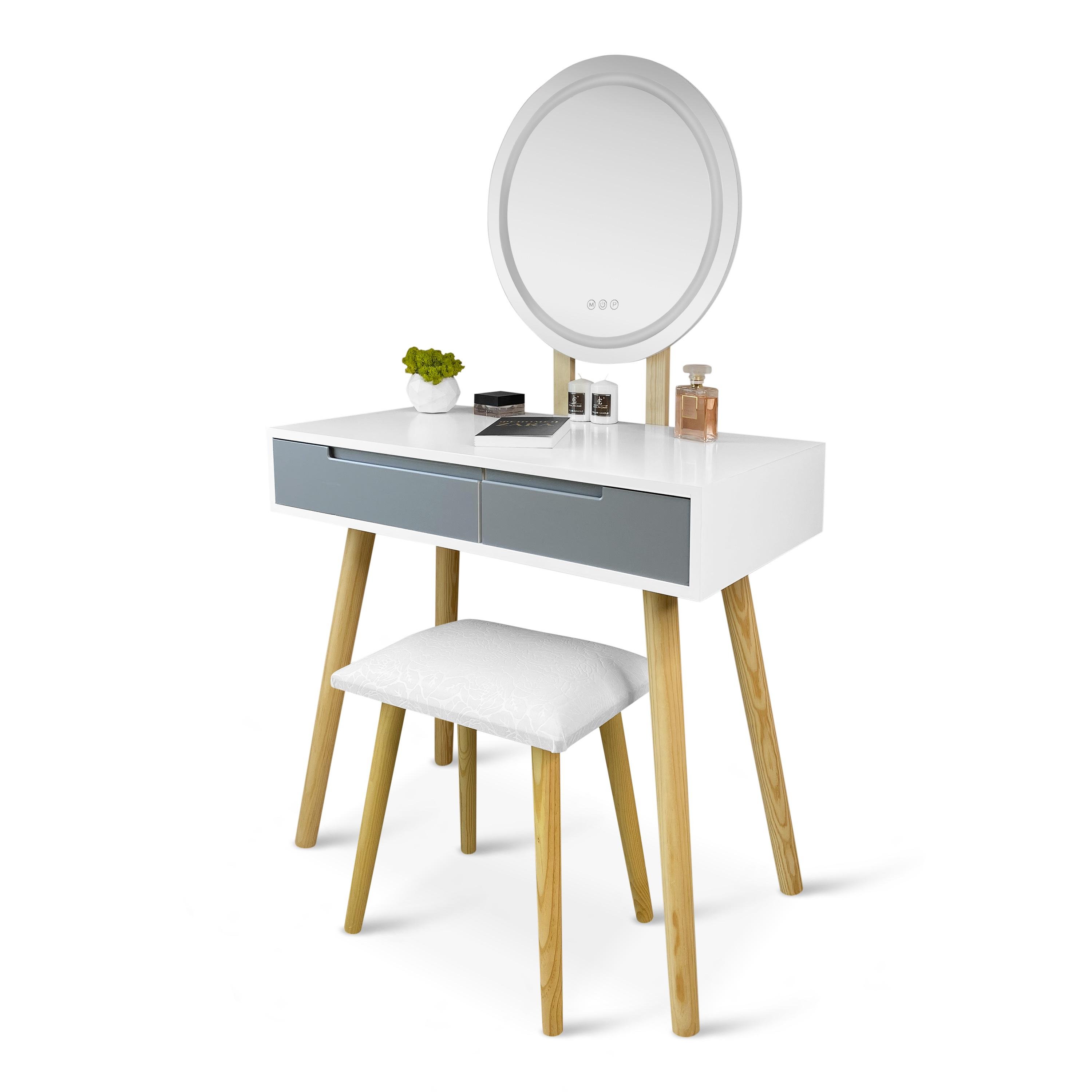 Туалетний столик з дзеркалом Homart Mondi з підсвіткою та табуретом Білий (9366) - фото 3 Туалетний столик з дзеркалом Homart Mondi з підсвіткою та табуретом Білий (9366) - фото 3