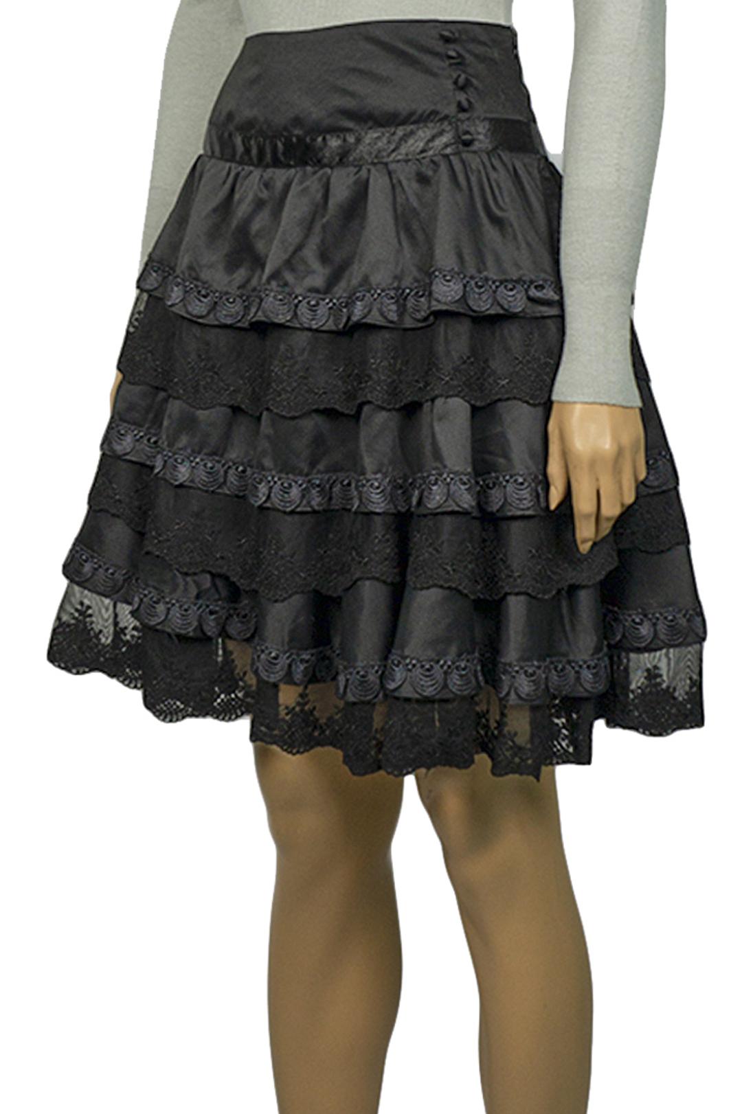 Спідниця міді атласна Tianqi&tianqi M-15-2 з мереживом р. 44 Чорний (17852446) - фото 2