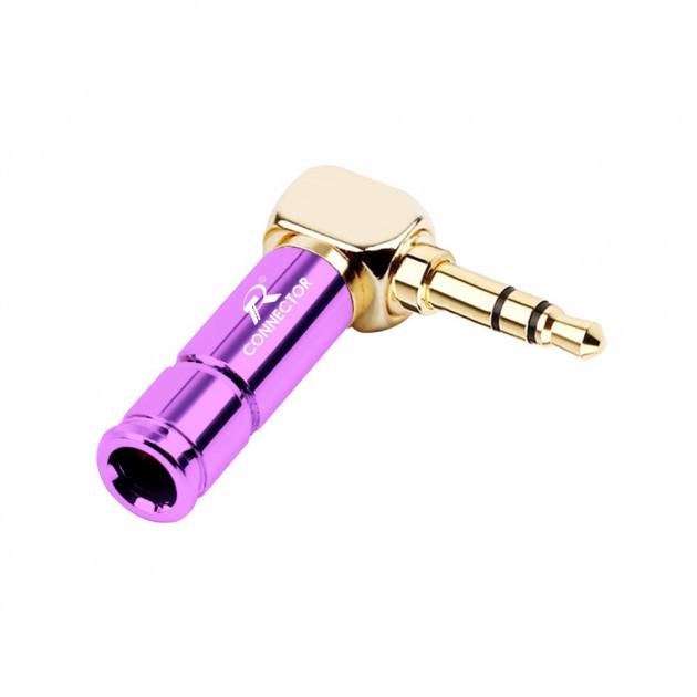 Штекер кутовий металевий R Connector під паяння FreeEnd-Jack 3,5 мм TRS 3 pin Purple/Gold (A48328)