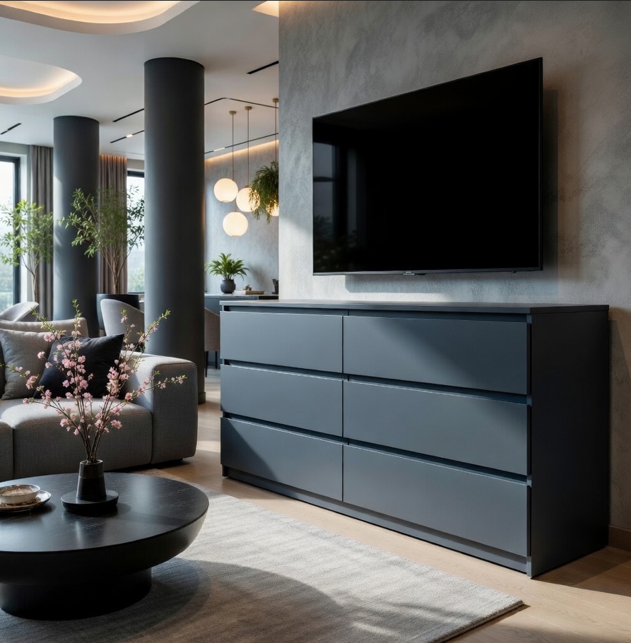 Комод современный на 6 ящиков Брайт ДСП без ручек 1500х376х730 мм Антрацитовый (91093)