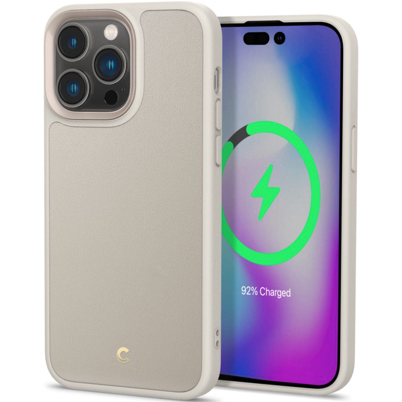 Кожанный чехол-накладка Spigen CYRILL Kajuk Case with MagSafe for iPhone 14 Pro Max, Cream (ACS04880)