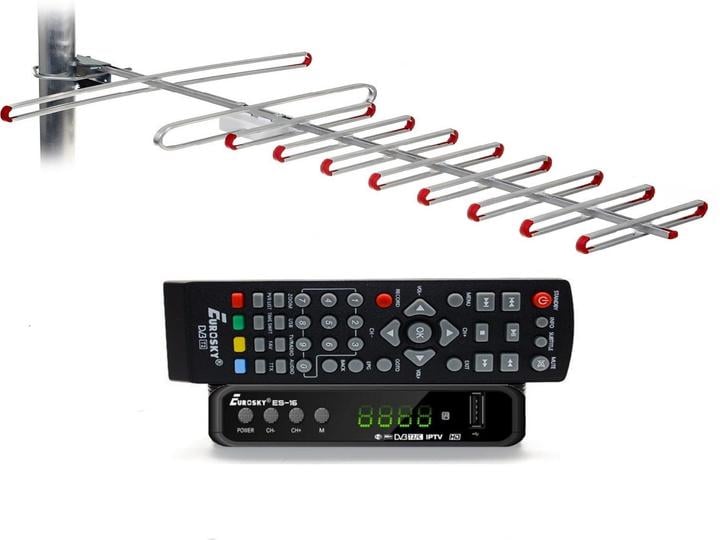 Тюнер с функциями медиаплеера и IPTV/WebTV Eurosky ES-16+/антенна внешняя SUPER 8 до 50 км