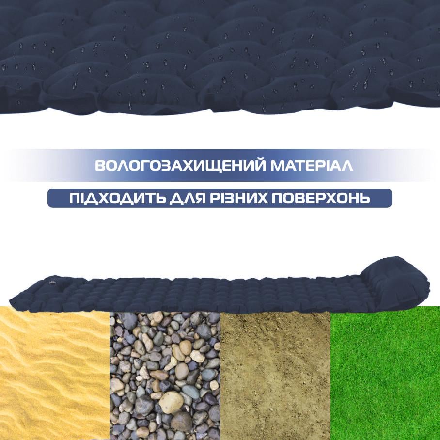 Надувной туристический матрас Sleeping Pad с подушкой М встроенным насосом 180х65 см Navy/Bue (3_05012) - фото 7