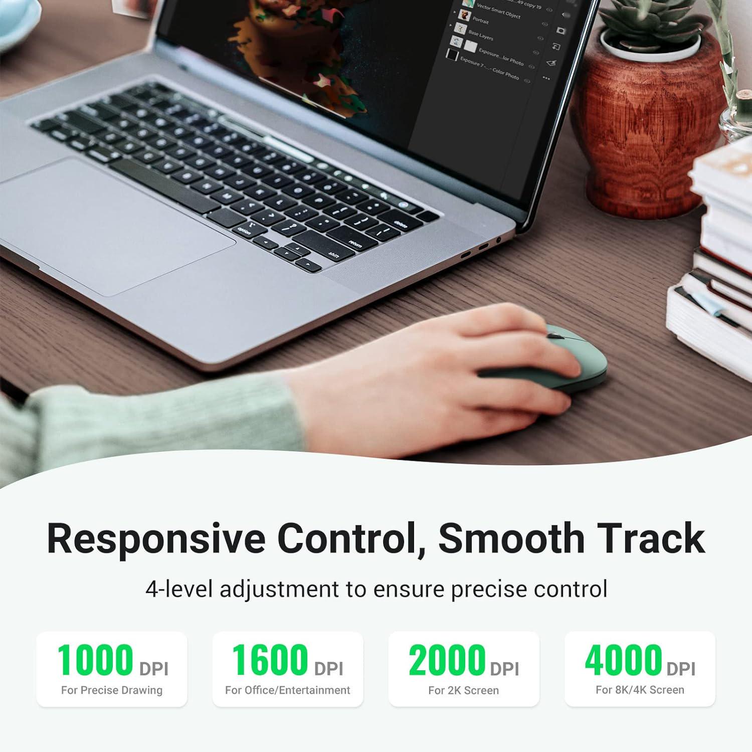 Мишка бездротова UGREEN 4000 DPI 2.4G з USB-приймачем оптична Зелений (90374) - фото 4