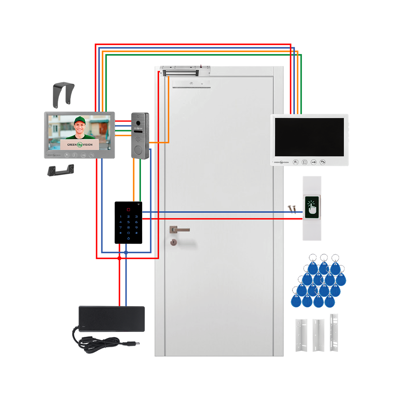 Комплект домофона GreenVision GV-512 с WiFi контроллером и двумя мониторами Комплект домофона GreenVision GV-512 с WiFi контроллером и двумя мониторами