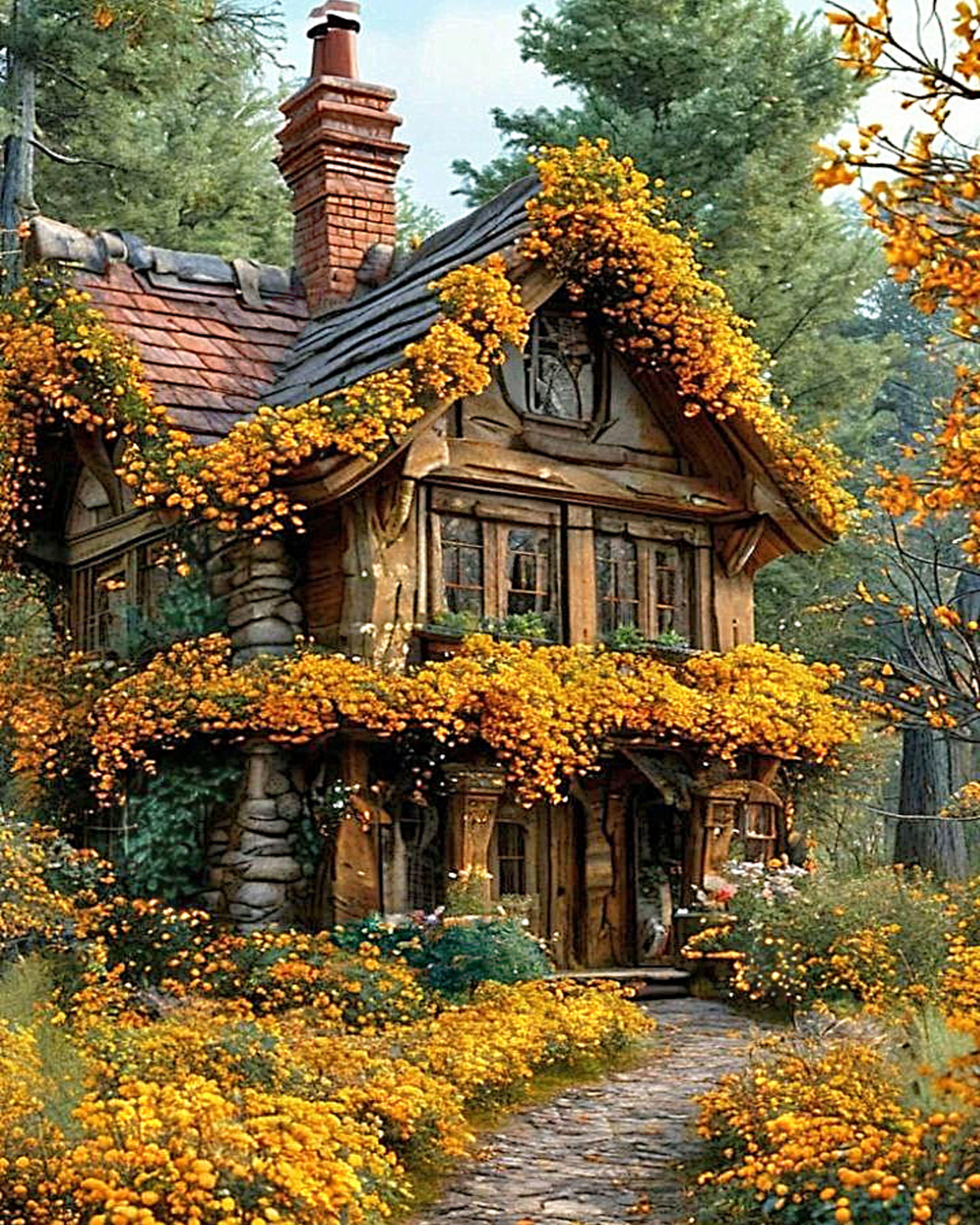 Алмазная мозаика АлМазка Осень под окном квадратные алмазы на подрамнике 40x50 см (АлМ-286)