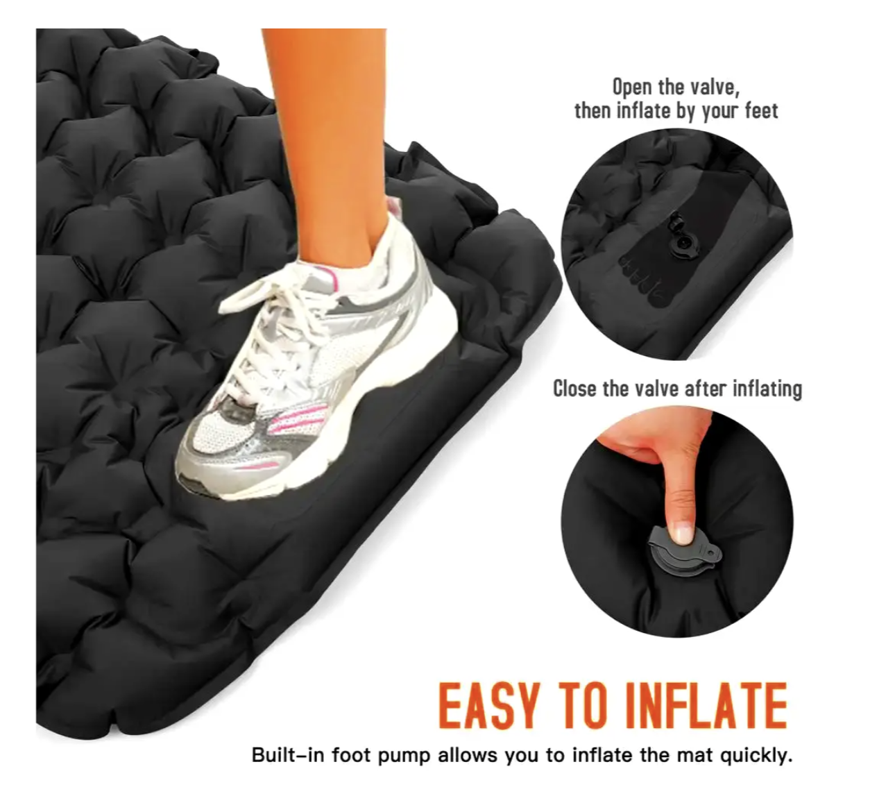 Каремат надувной туристический с подушкой Outdoor Sleeping со встроенным насосом Черный (27918909) - фото 2 Каремат надувной туристический с подушкой Outdoor Sleeping со встроенным насосом Черный (27918909) - фото 2