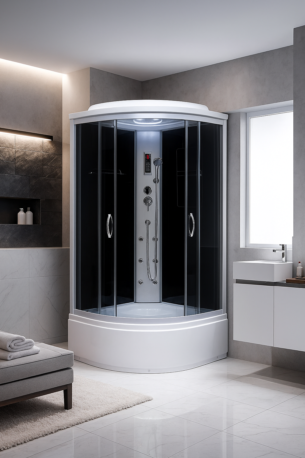 Душевой бокс закрытый KO&PO с гидромассажем и электроникой поддон 40 см тонированное стекло 90х90х215 см (C10095)