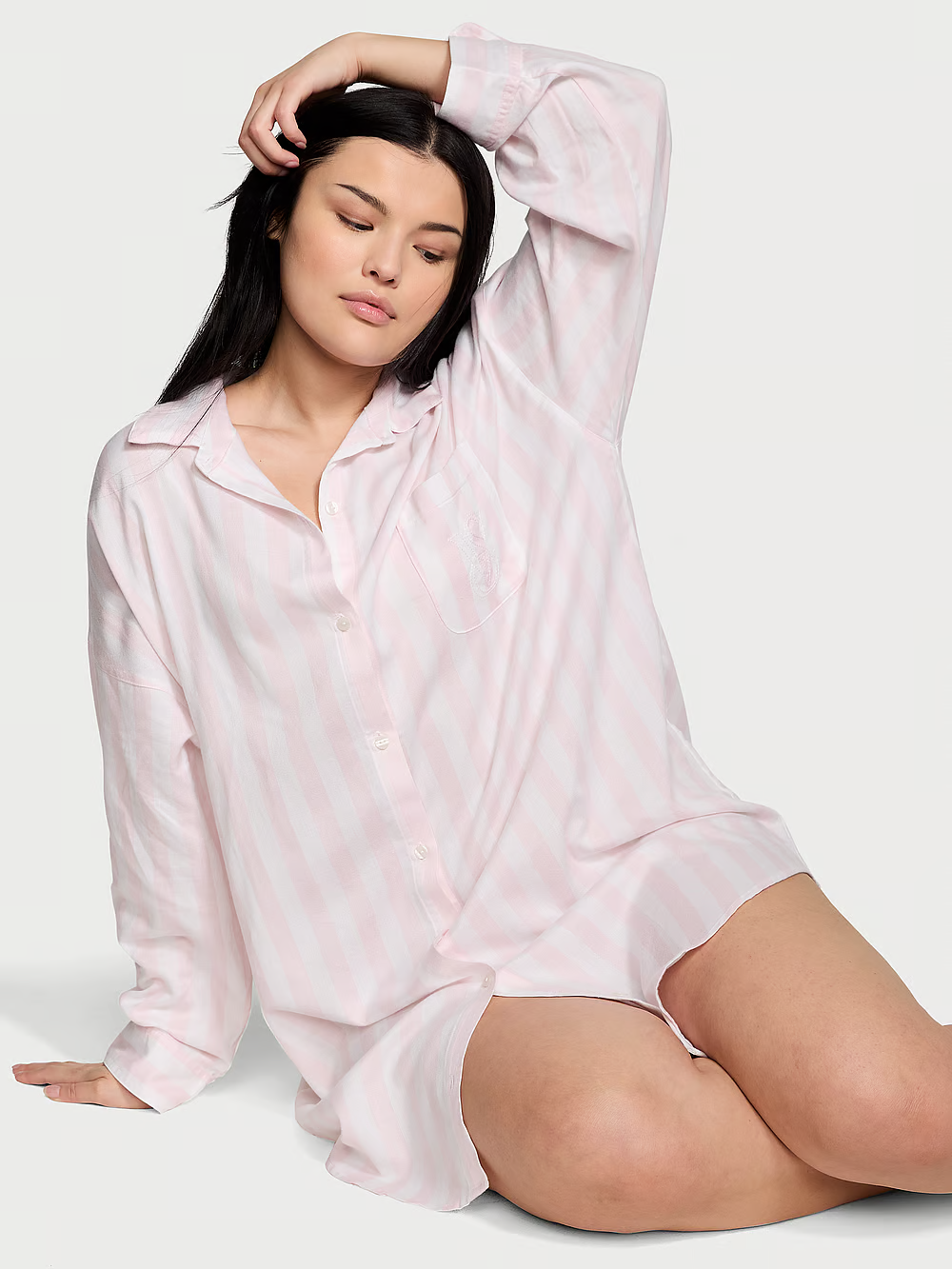 Сорочка Victoria's Secret Modal-Cotton Sleepshirt модал/бавовна у смужку XL Біло-рожевий у смужку (24879027)