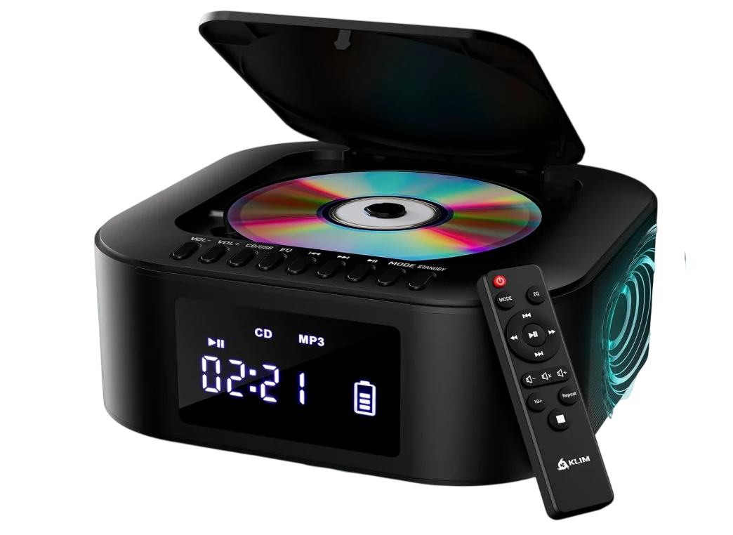 CD-проигрыватель портативный Klim Boombox E1 с сабвуфером аккумуляторный Bluetooth/FM радио/USB/AUX/MP3 с пультом Черный (2942455943)