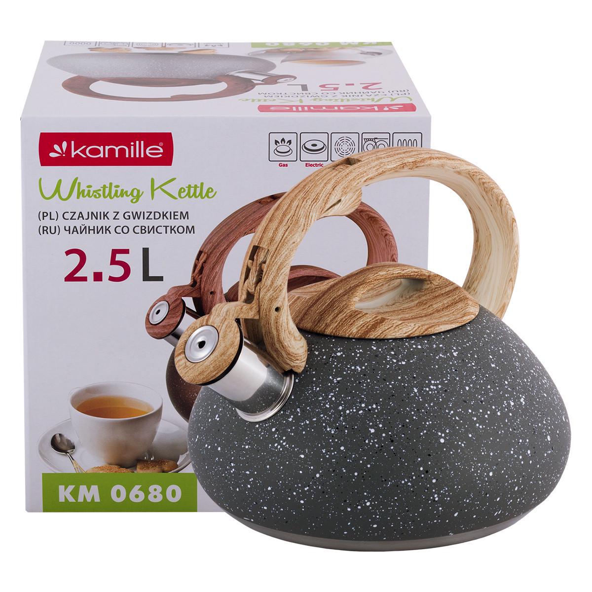 Чайник Kamille KM-0680 из нержавеющей стали со свистком 2,5 л Темно-серый (1883388686)