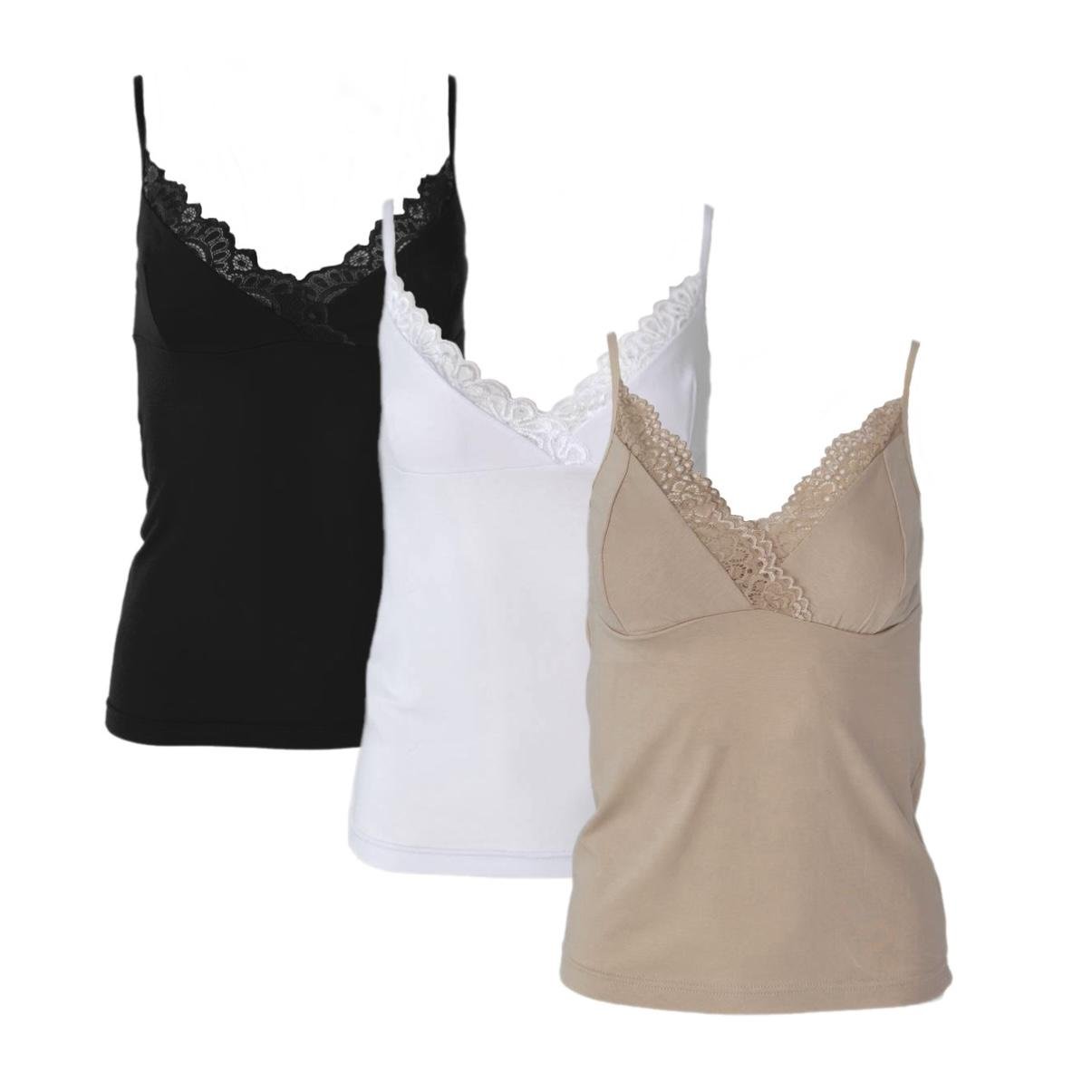 Набір майок жіночих з мереживом L Чорний/Білий/Бежевий (32409632) Набір майок жіночих з мереживом L Чорний/Білий/Бежевий (32409632)