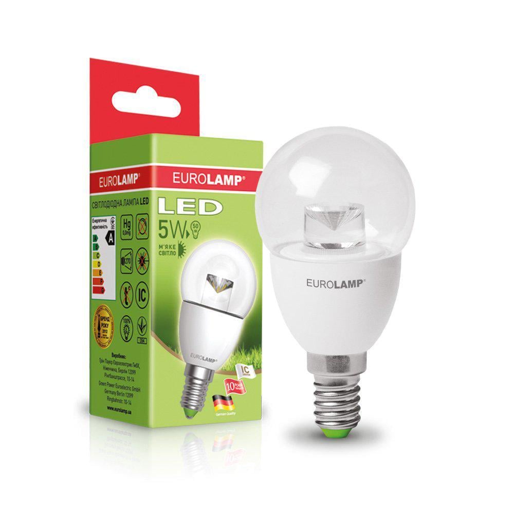 Лампа LED Eurolamp Шар Эко G45 5W E14 3000K Прозрачный (36486308)
