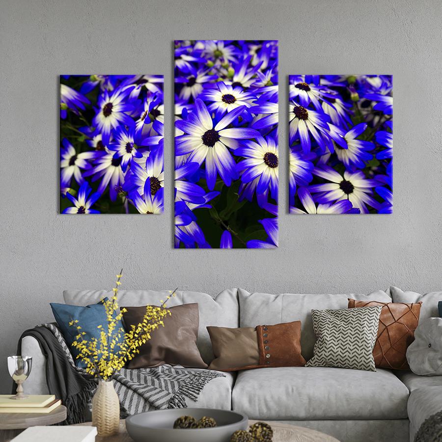 Картина на холсте триптих Сине-белые цветы 66x40 см (938-32)