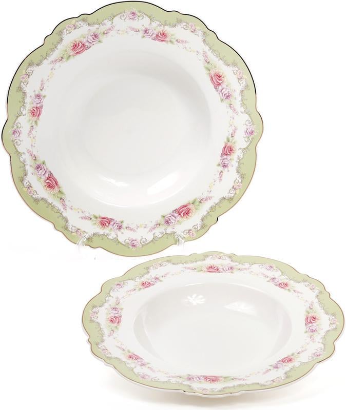 Набор фарфоровых обеденных суповых тарелок Bristol 6 шт. 23 см Мятный