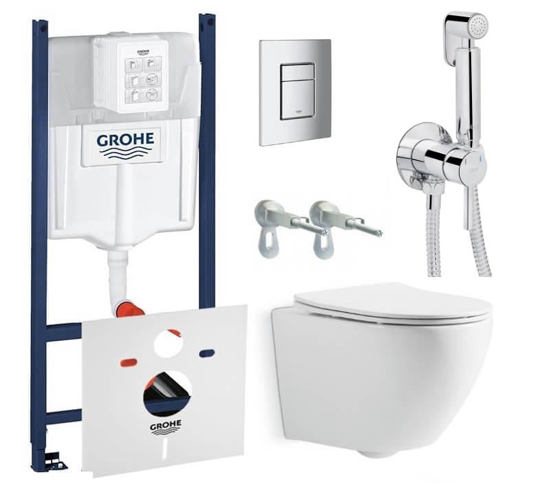 Инсталляция Grohe Rapid SL 4в1/подвесной унитаз Kroner Harz Smart Rimless Tornado/гигиенический душ Qtap 3884000G/38732000/WHI483632/QTINSVARCRMV01