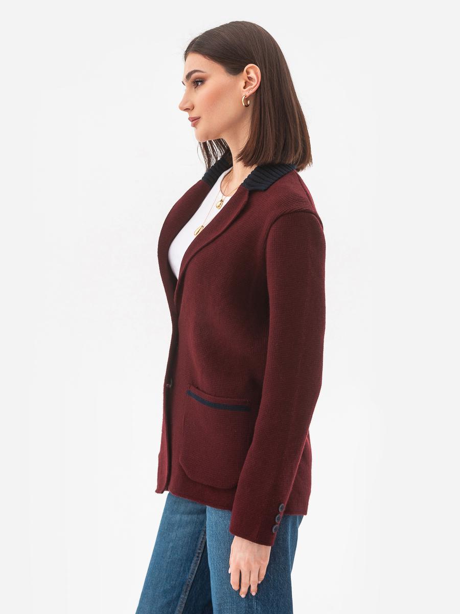 Пиджак вязанный женский oversize SVTR р. 42-50 Бордовый (593) - фото 5