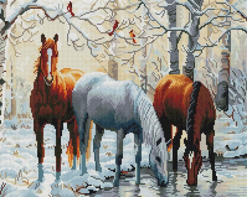 Алмазная мозаика ColorArt Лошади у пруда SP005 40х50 см