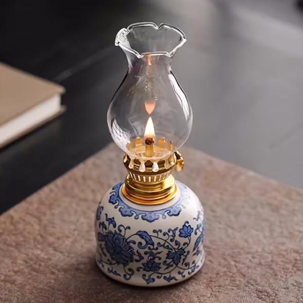 Лампа керамическая чайный домик ретро-декор с подсвечником Синий и белый (31190188)