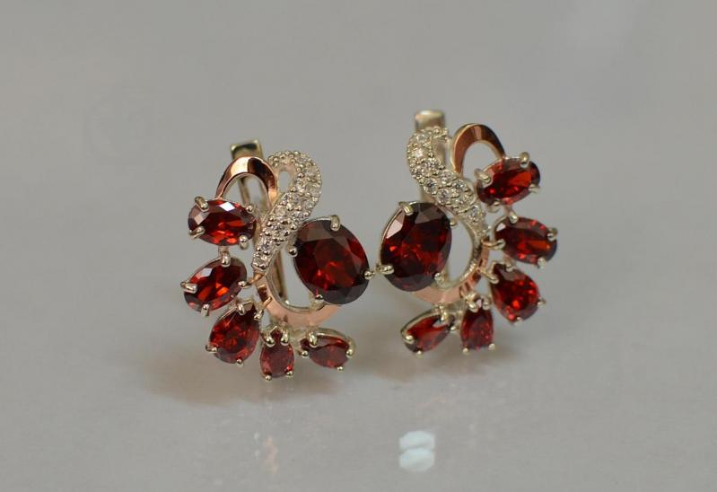 Серебряные серьги Sil с золотыми накладками 153s-12 Красный (Sil-1056)