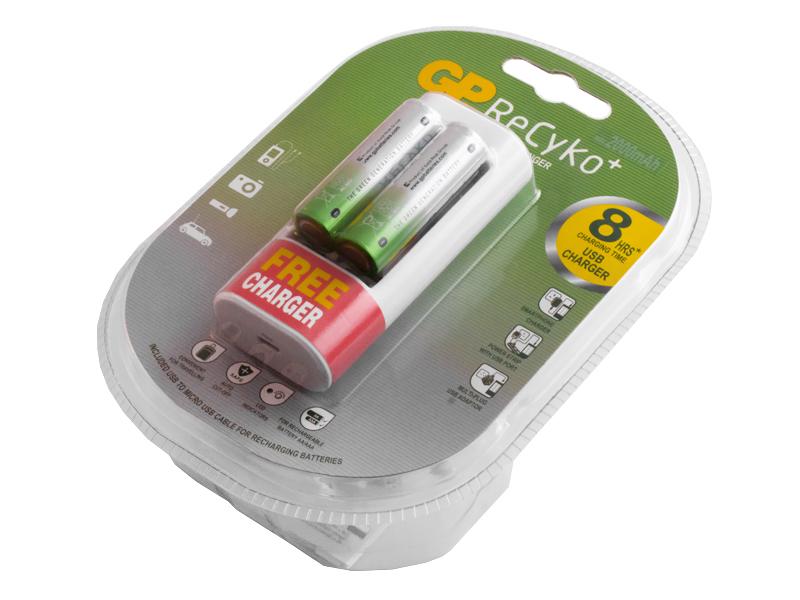 Зарядное устройство для GP ReCyko+U211 с USB+2 аккумуляторами HR6 2000 mAh 2 канала (3620)