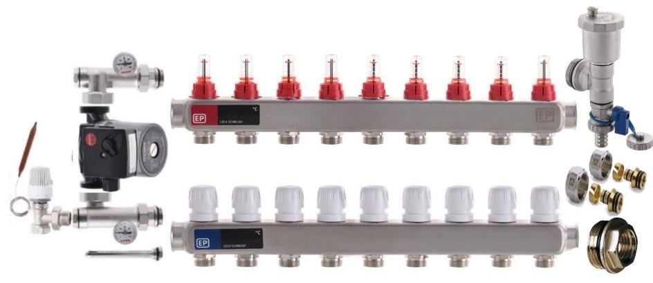 Коллектор для теплого пола Europroduct 9 контуров комплект угловой (EP4985K) Коллектор для теплого пола Europroduct 9 контуров комплект угловой (EP4985K)