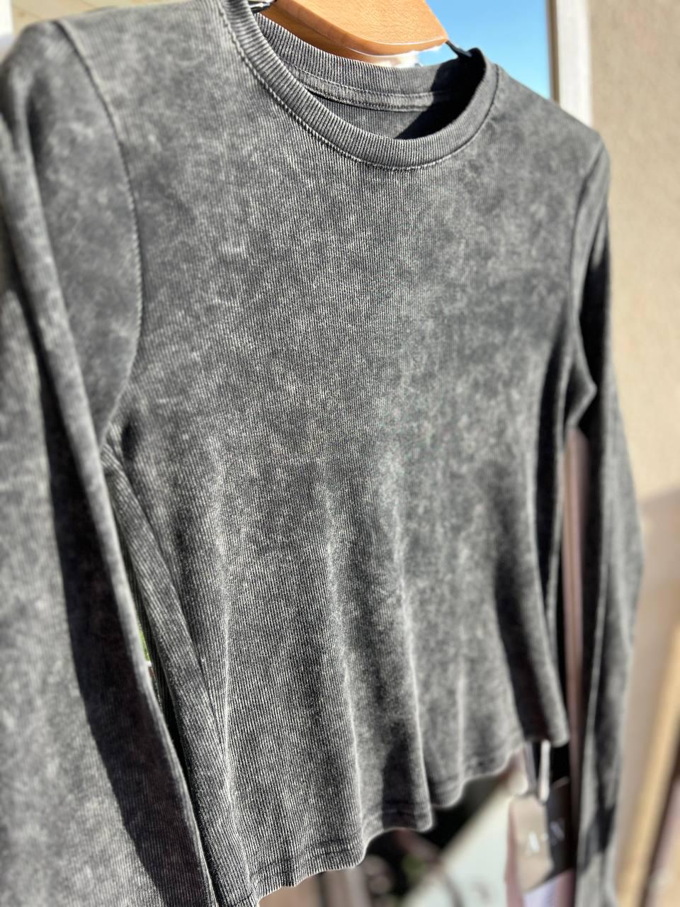 Реглан женский A-N 2747 в рубчик вареный лонгслив OS Черный (2779) - фото 4