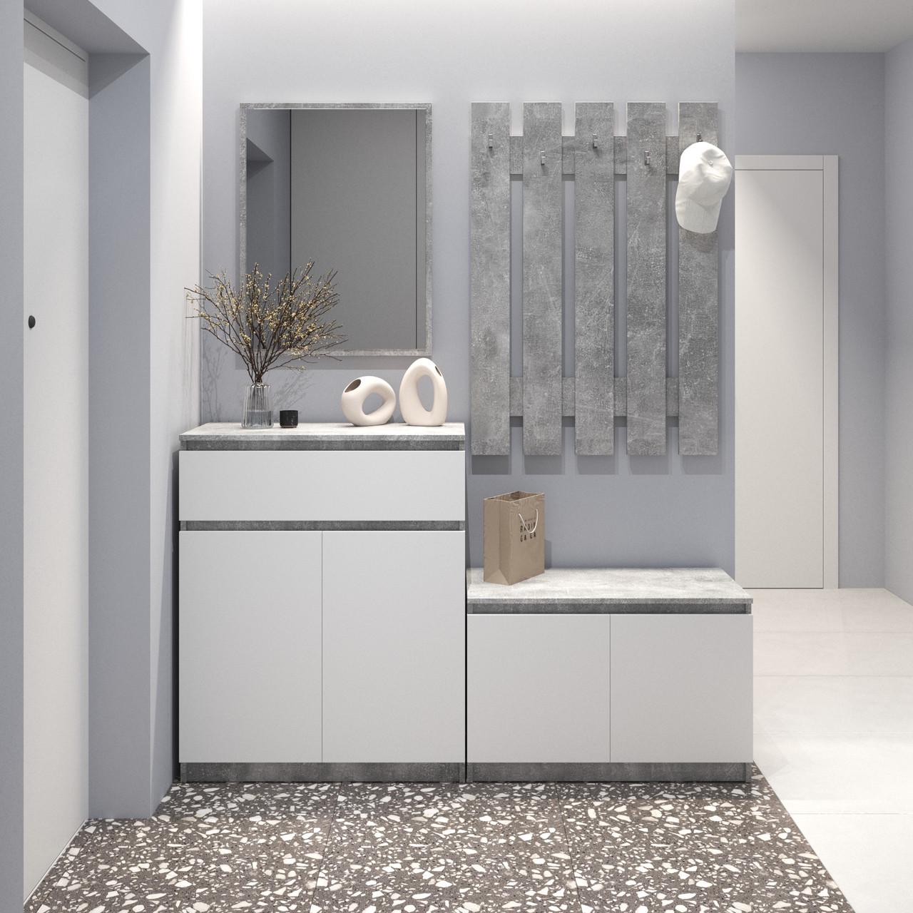 Мебельный комплект Вайс №2 1604х400х1950 мм Бетон-Белый фасад (30874460)