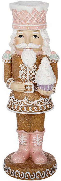 Подсвечник декоративный Пряничный Щелкунчик с глиттером 25 см Имбирный с розовым