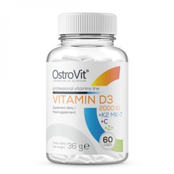 Витамин D для спорта OstroVit Vitamin D3 2000 IU + K2 MK-7 + C + Zinc 60 Caps