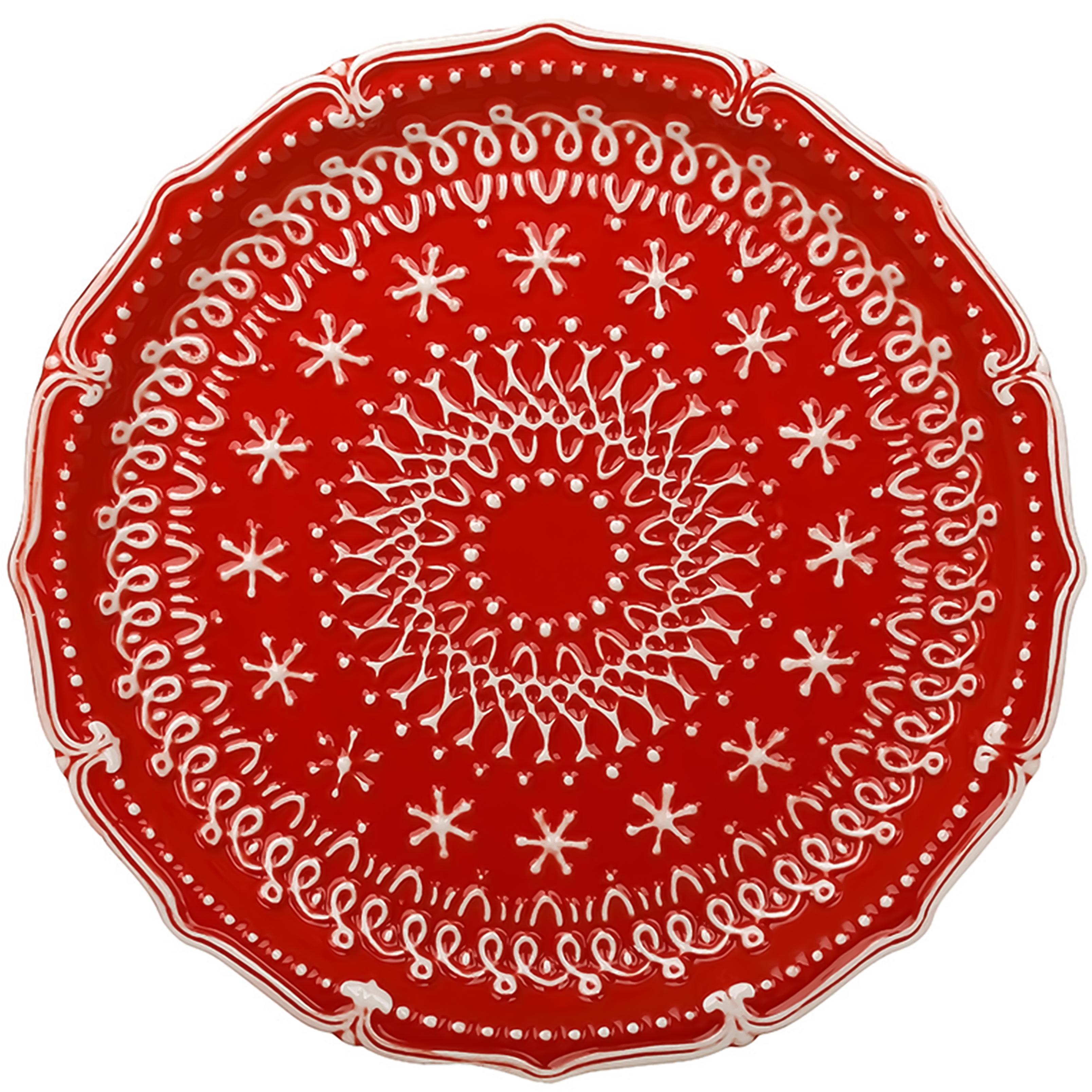 Блюдо керамическое BonaDi Снежинка пряниковая 27,5 см Красный (928-185)