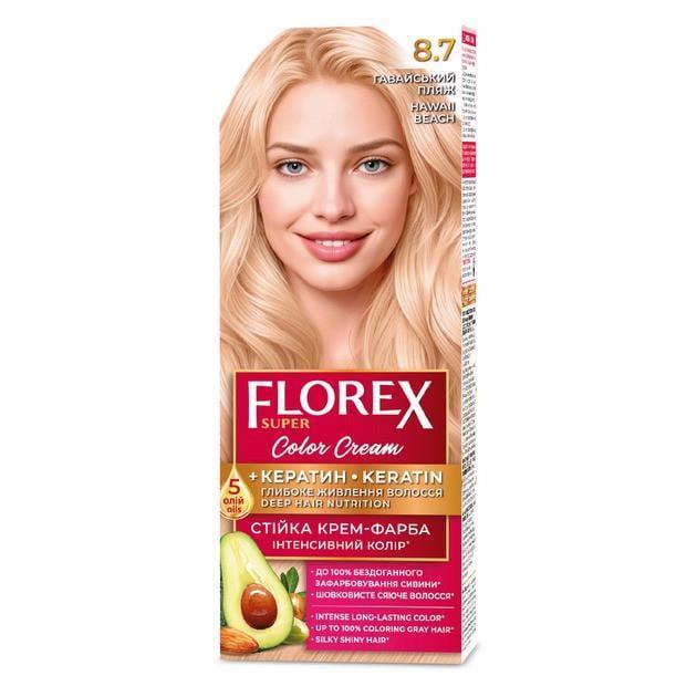 Крем-краска для волос стойкая Florex кератин 8.7 120 мл Гавайский пляж