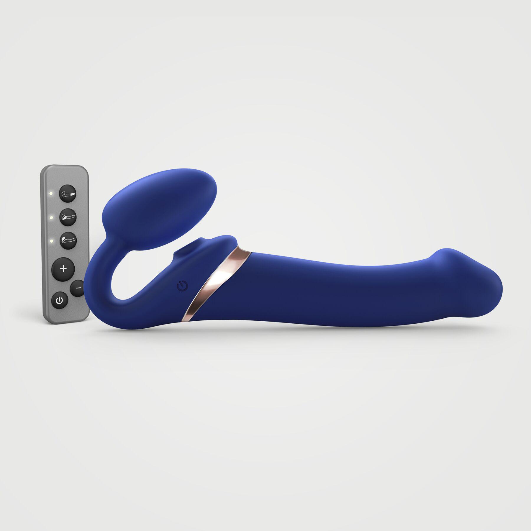 Вибрострапон безременный Strap-On-Me MULTI ORGASM с вакуумной стимуляцией регулируемый L Blue (SO6823)