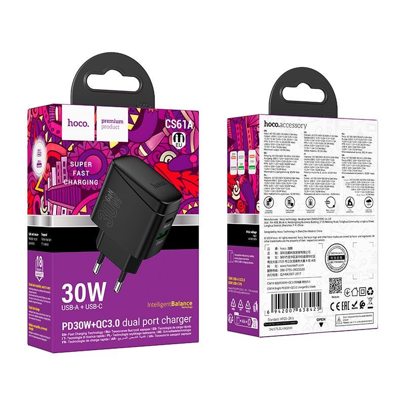 Зарядний пристрій для телефонів Hoco CS61A Bright charger USB/Type-C 30W/3A Black (7782e0ed) - фото 5 Зарядний пристрій для телефонів Hoco CS61A Bright charger USB/Type-C 30W/3A Black (7782e0ed) - фото 5