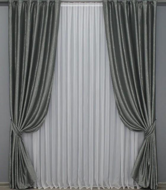 Шторы в гостиную Саванна лен/рогожка 1,5х2,7м 2 шт. Серый (1361ш)