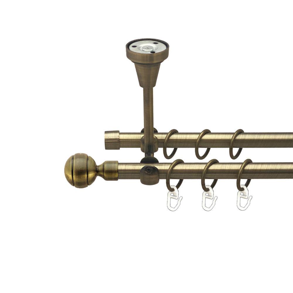 Карниз Orvit Паола металевий дворядний відкритий до стелі гладка труба кільце металеве 16/16 мм 300 см Антик (00-00016934)