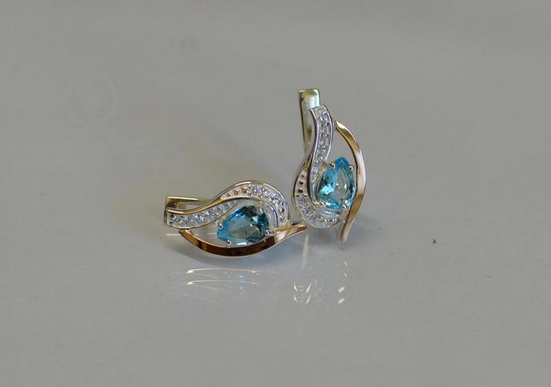 Серебряные серьги Sil с элементами золота 078s-10 Голубой (Sil-926)