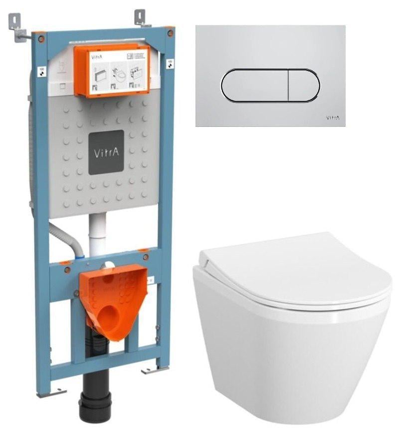 Инсталляция VitrA с хромированной панелью и подвесным унитазом Integra Rim с сиденьем Soft Close (88-9856B003-7208)