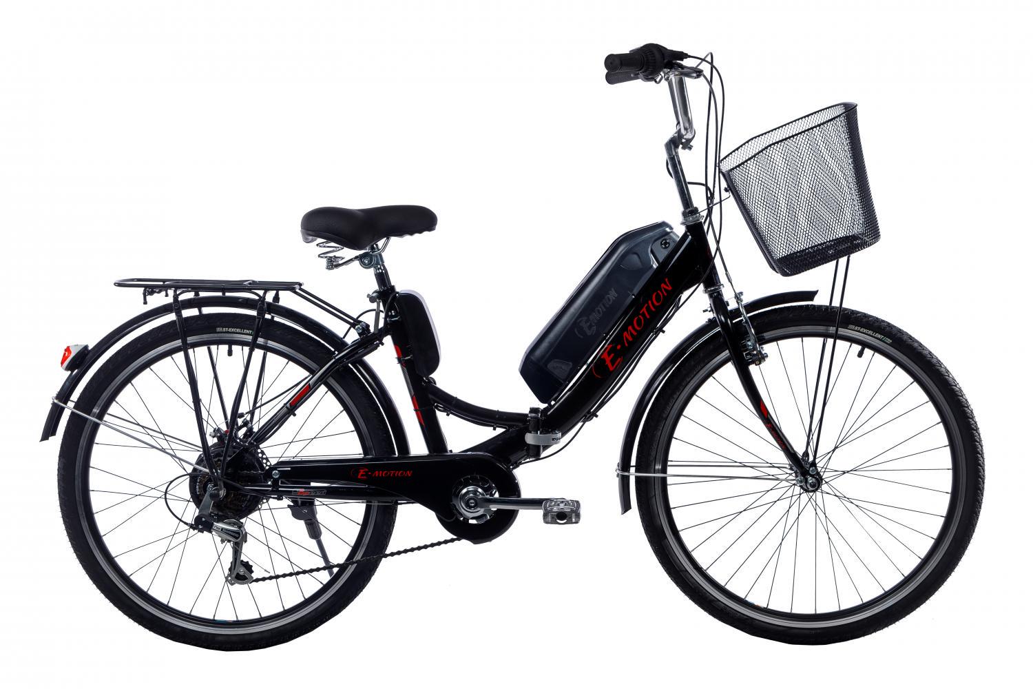 Електровелосипед складаний E-Motion з низькою рамою 17" колеса 26" 36V 350 W 15 Ah Чорно-червоний (RS1045)