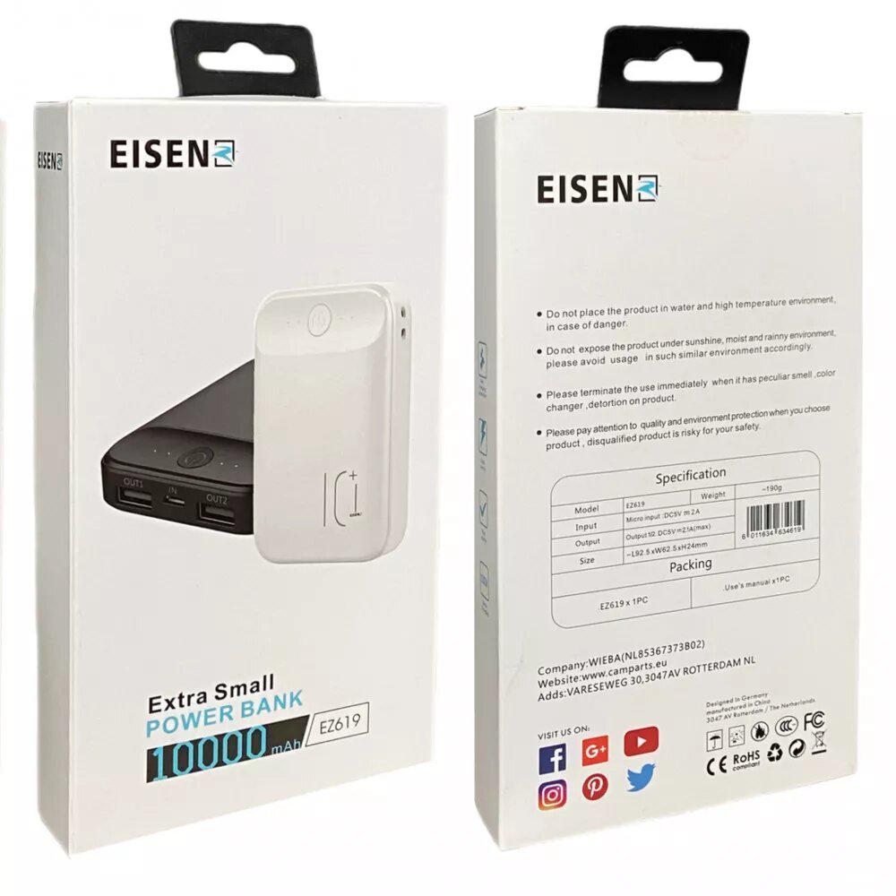 Повербанк EISEN EZ619 10000 mAh 2USB/micro USB 2A LED індикатор Чорний - фото 5