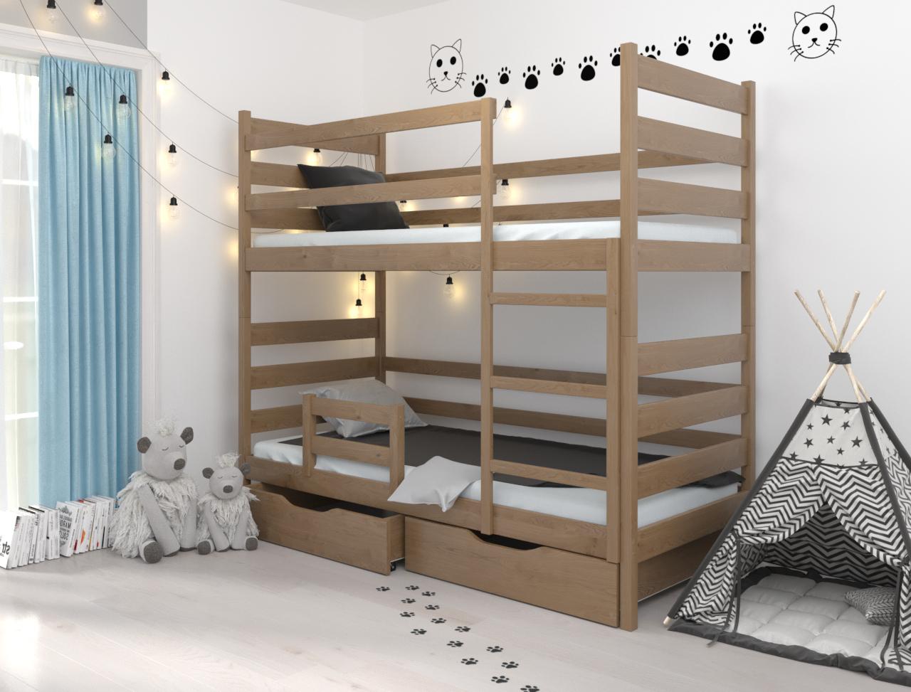 Кровать двухъярусная Luna mebli Амели с бортиком/ящиками 90х200 см Орех светлый (38643)