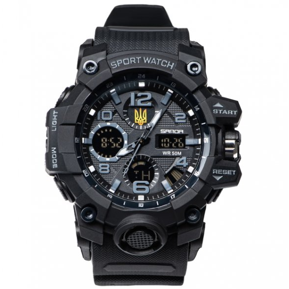 Годинник чоловічий Sanda Peremoga з тризубом Чорний Годинник чоловічий Sanda Peremoga з тризубом Чорний