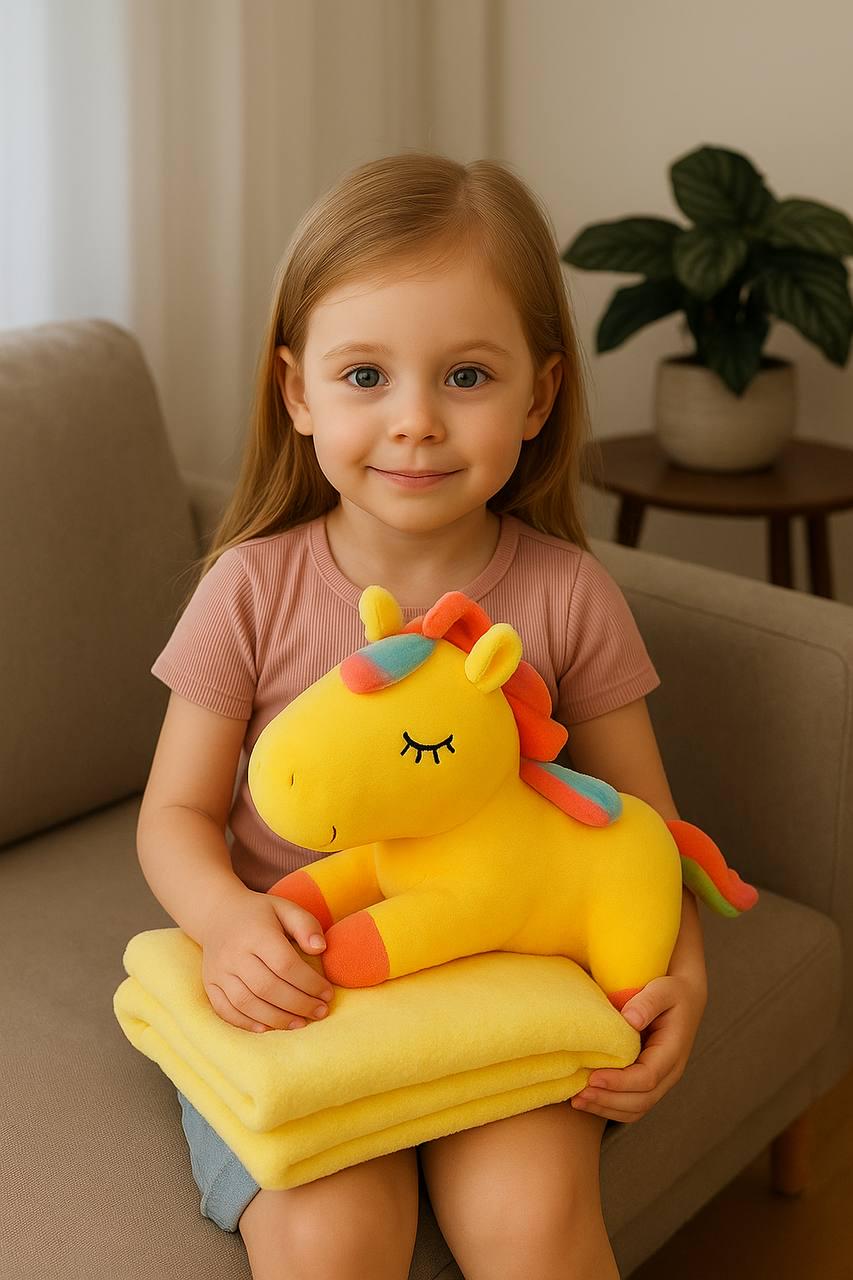 Мягкая игрушка с пледом в середине Единорог 100х165 см Желтый - фото 2 Мягкая игрушка с пледом в середине Единорог 100х165 см Желтый - фото 2