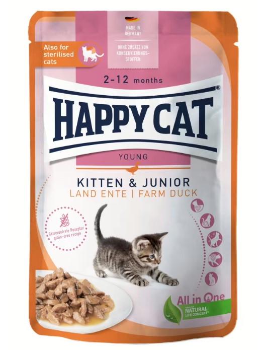 Корм вологий Happy Cat MIS Kit&Jun Kitten & Junior Land Duck у вигляді шматочків у соусі для кошенят з качкою 85 г (1005200)