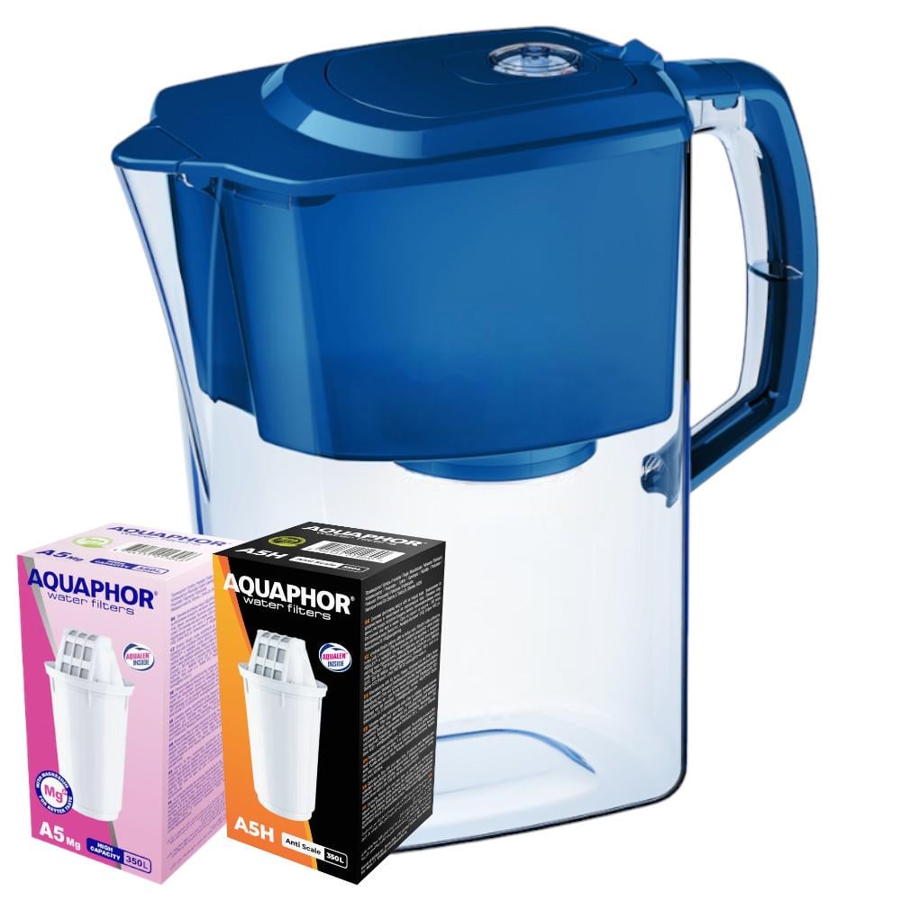 Фільтр-глечик Аквафор Атлант з двома модулями: А5Mg, А5Н Синій