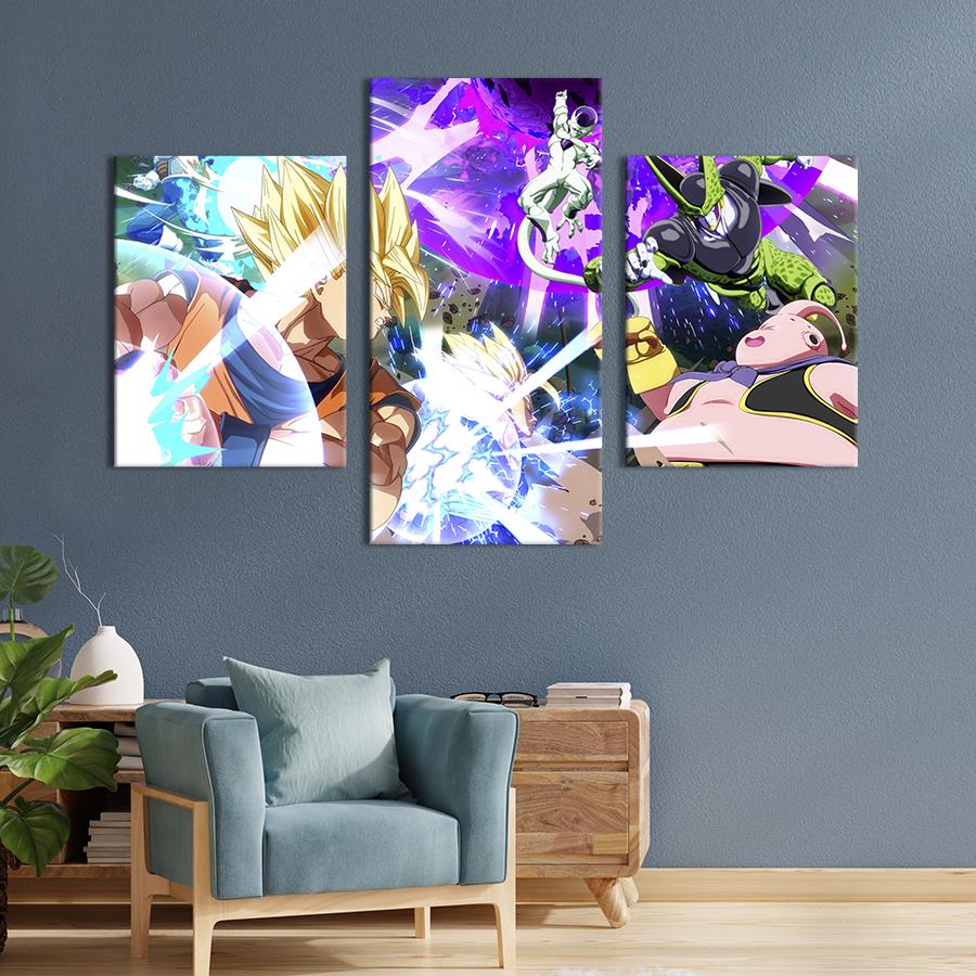 Картина на холсте триптих Сражение в игре Dragon Ball FighterZ 96x60 см (1418-32)