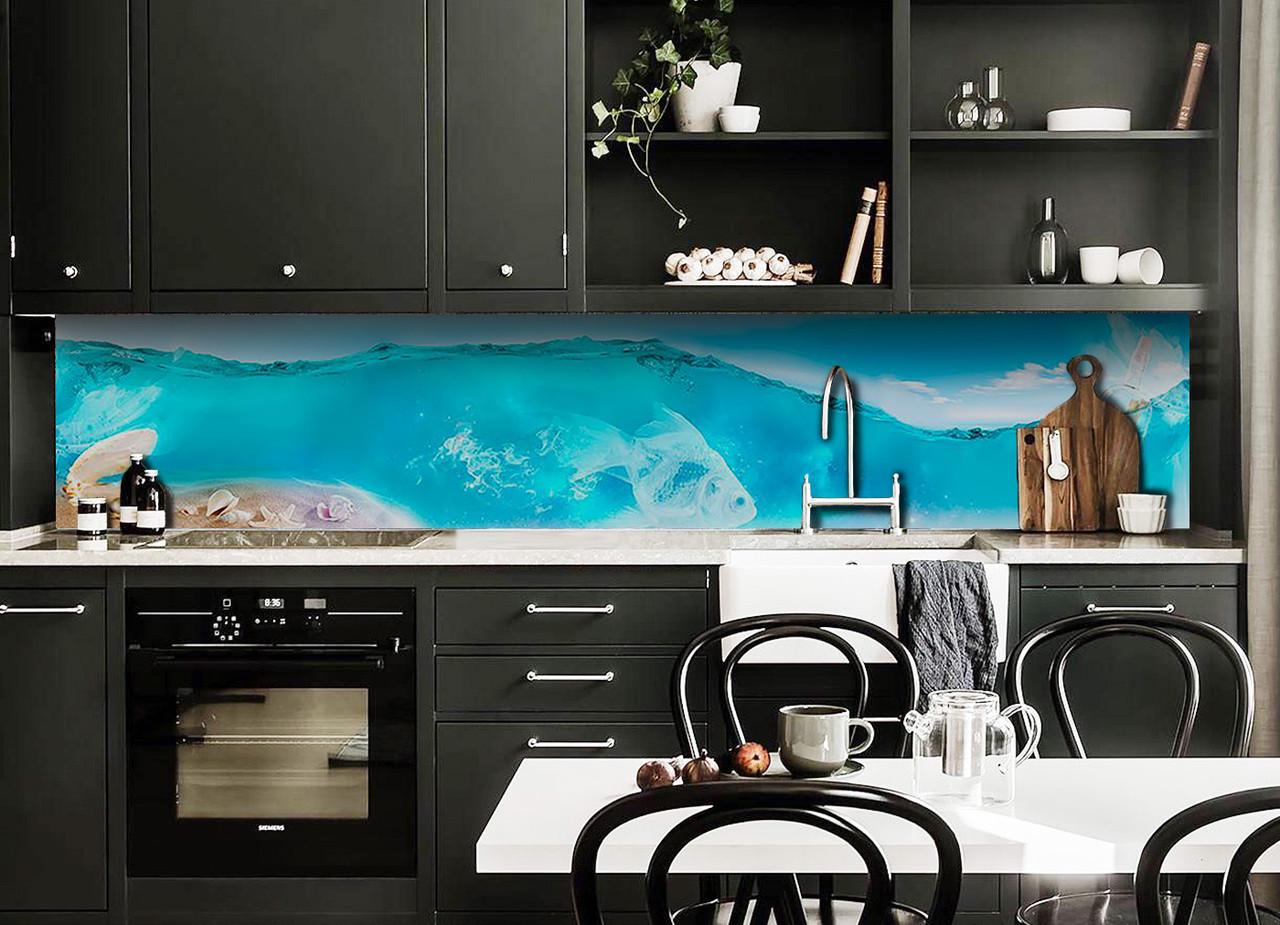 Кухонный фартук Волна из самоклеющейся виниловой пленки 60х300 см Голубой